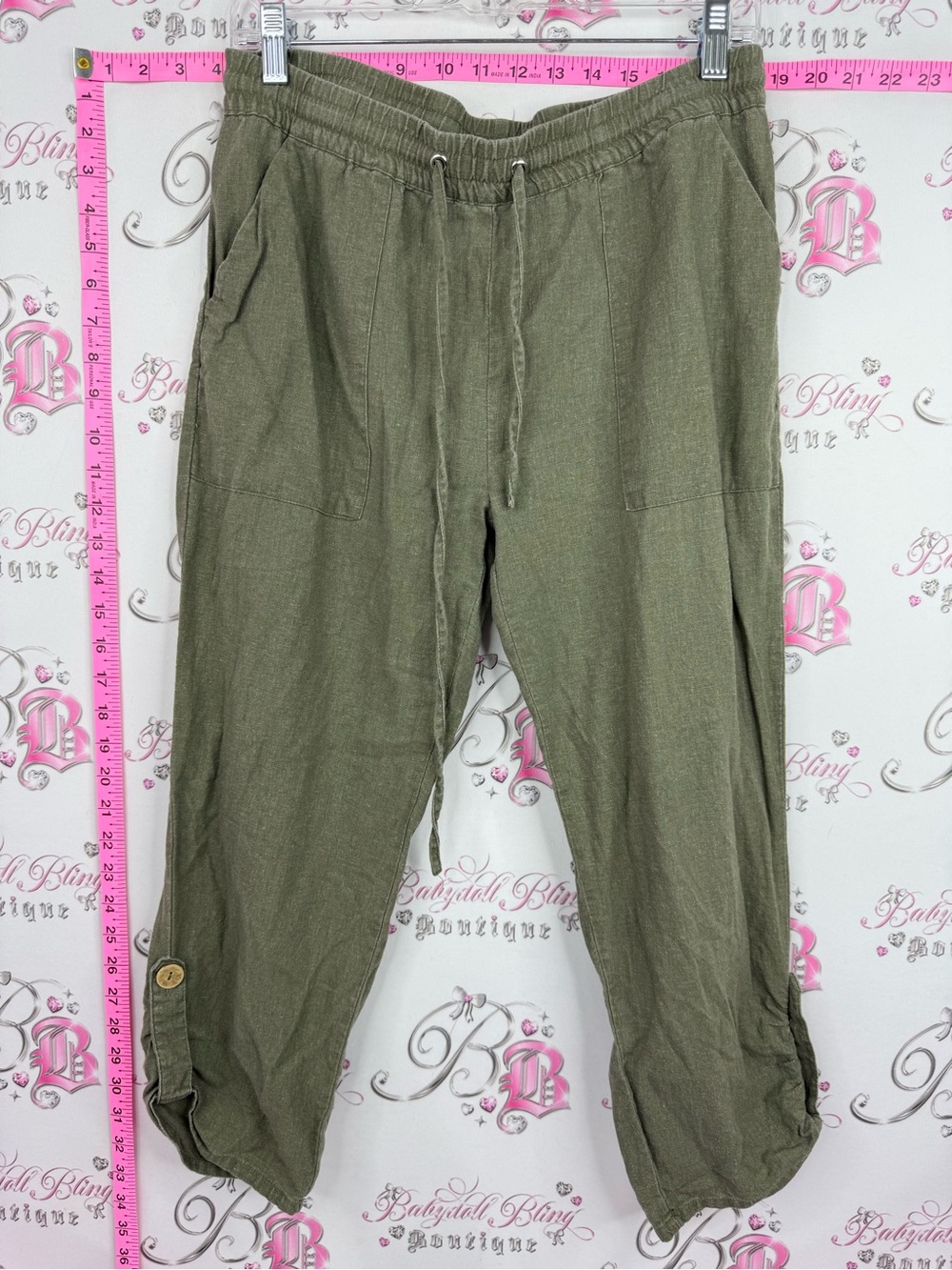 Jules & Leopold LINEN pants Olive Green Drawstring Cargo Pants